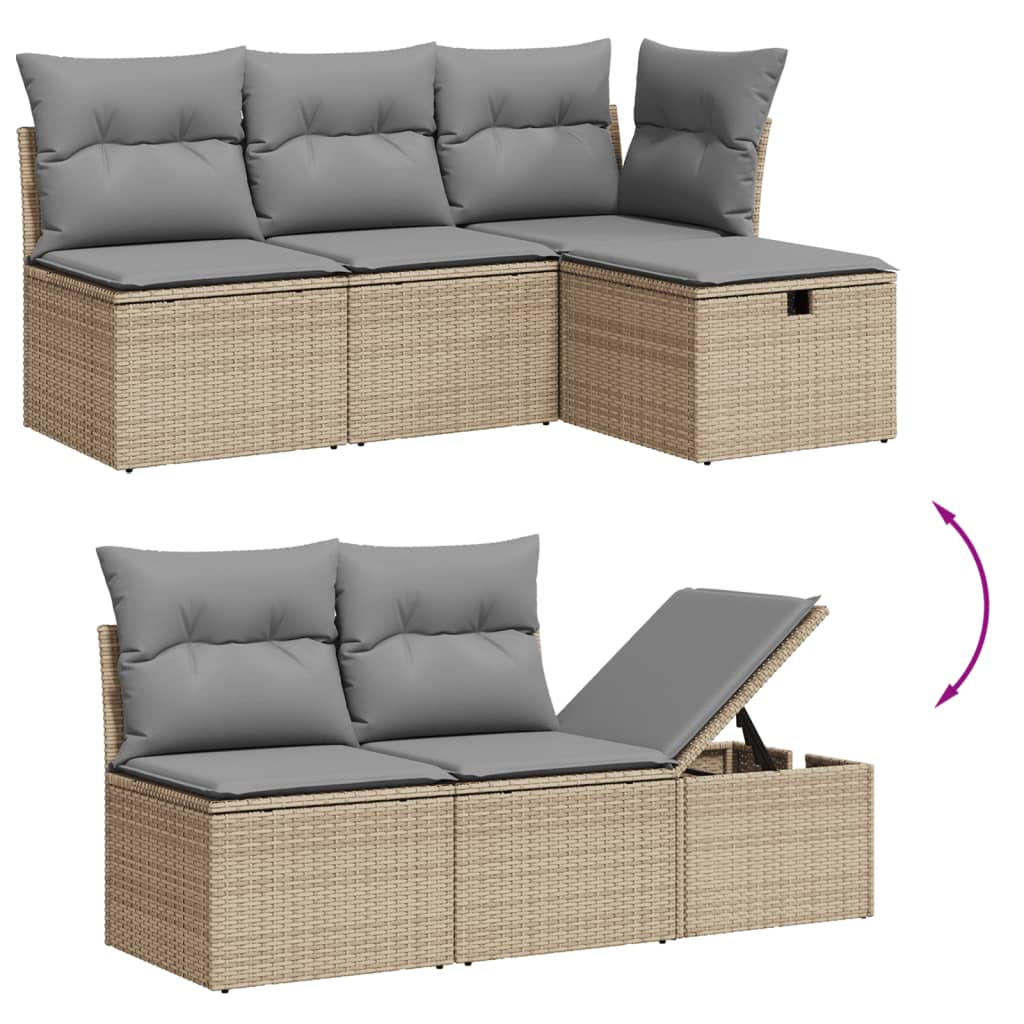 Set Divano Da Giardino 7 Pz Con Cuscini Beige Misto Polyrattan - Image 3