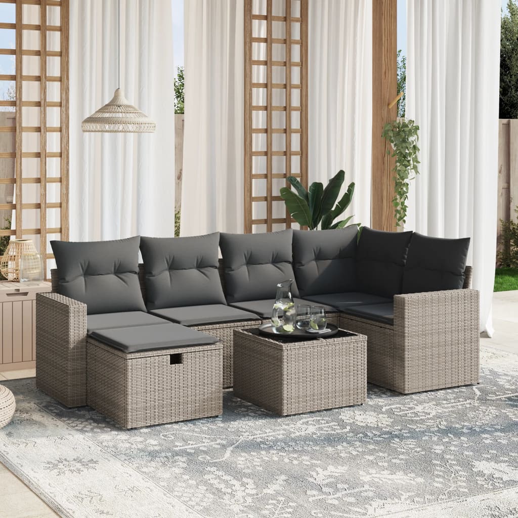 Set Divani Da Giardino 7 Pz Con Cuscini Grigio In Polyrattan