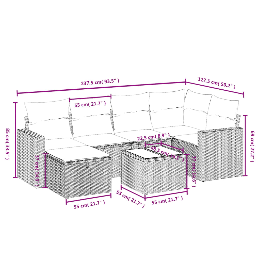 Set Divani Da Giardino 7 Pz Con Cuscini Grigio In Polyrattan - Image 4