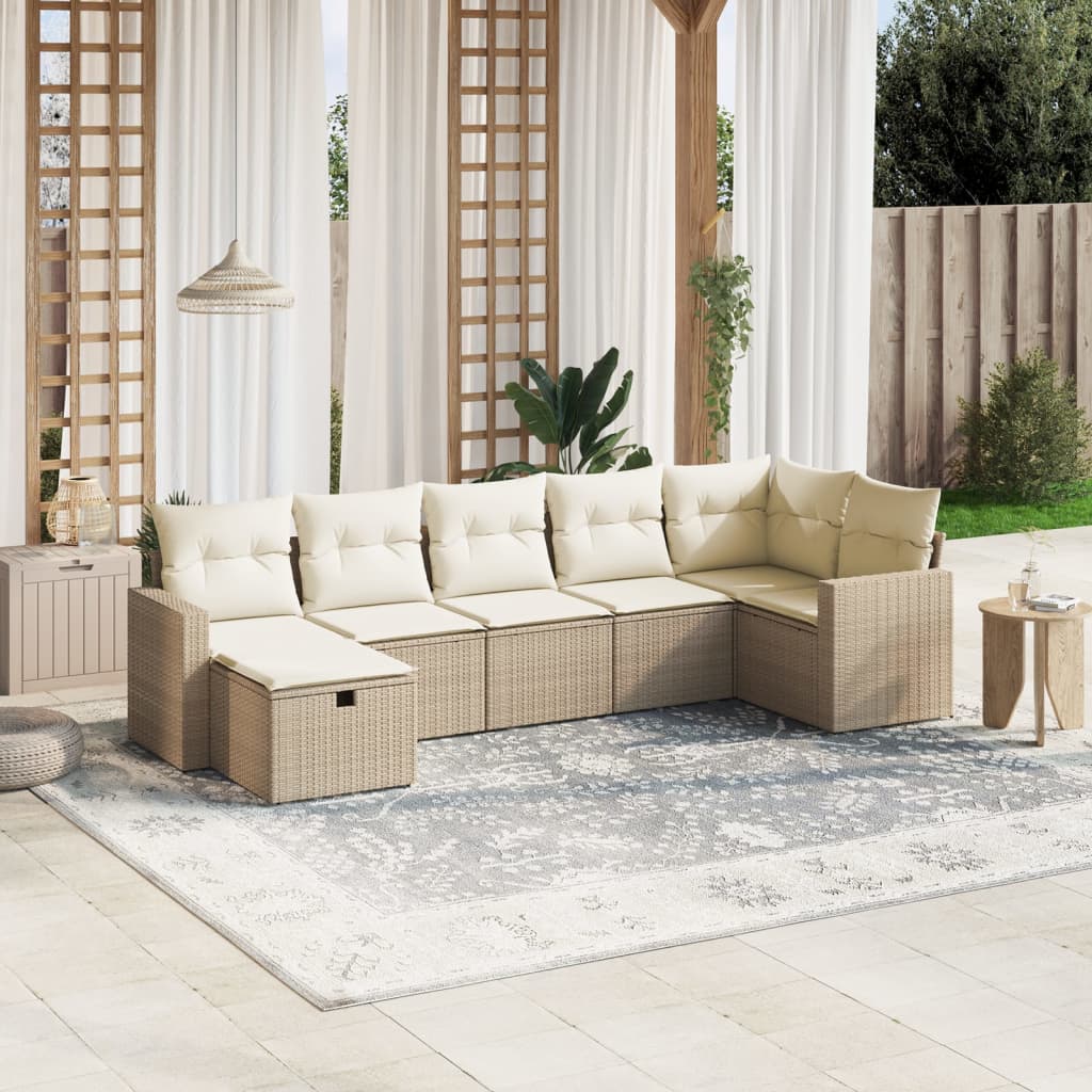 Set Divani Da Giardino 7 Pz Con Cuscini Beige In Polyrattan
