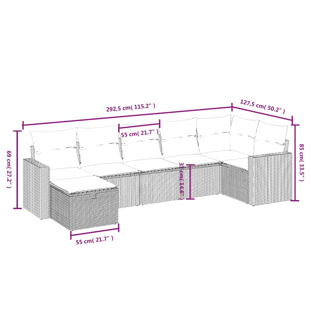 Set Divani Da Giardino 7 Pz Con Cuscini Beige In Polyrattan - Image 4