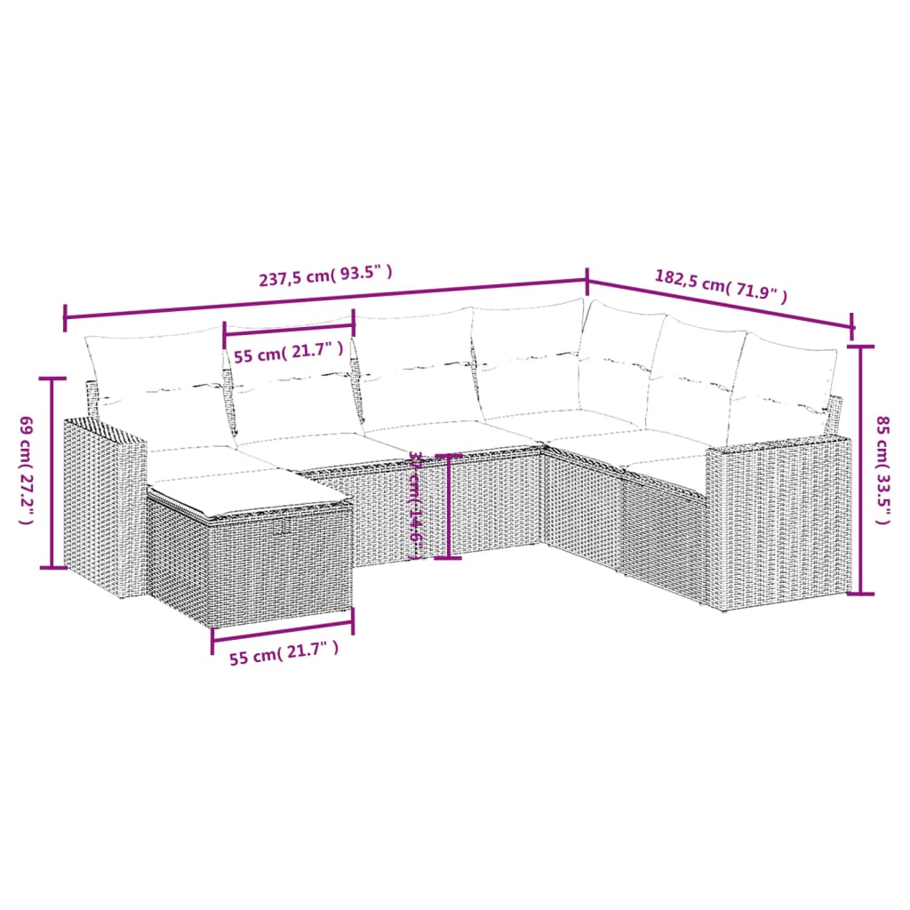 Set Divano Da Giardino 7 Pz Con Cuscini Beige Misto Polyrattan - Image 4
