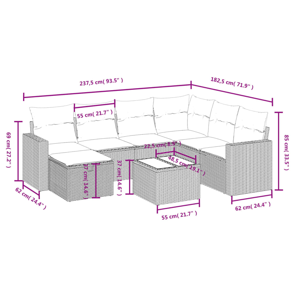 Set Divani Da Giardino Con Cuscini 8 Pz Nero In Polyrattan - Image 4