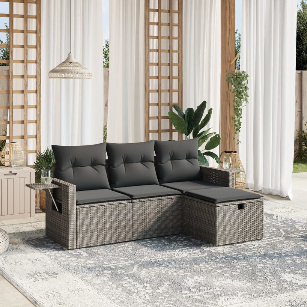 Set Divani Da Giardino 4 Pz Con Cuscini In Polyrattan Grigio