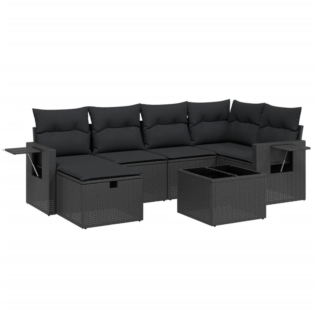 Set Divani Da Giardino Con Cuscini 7pz Nero Polyrattan - Image 2