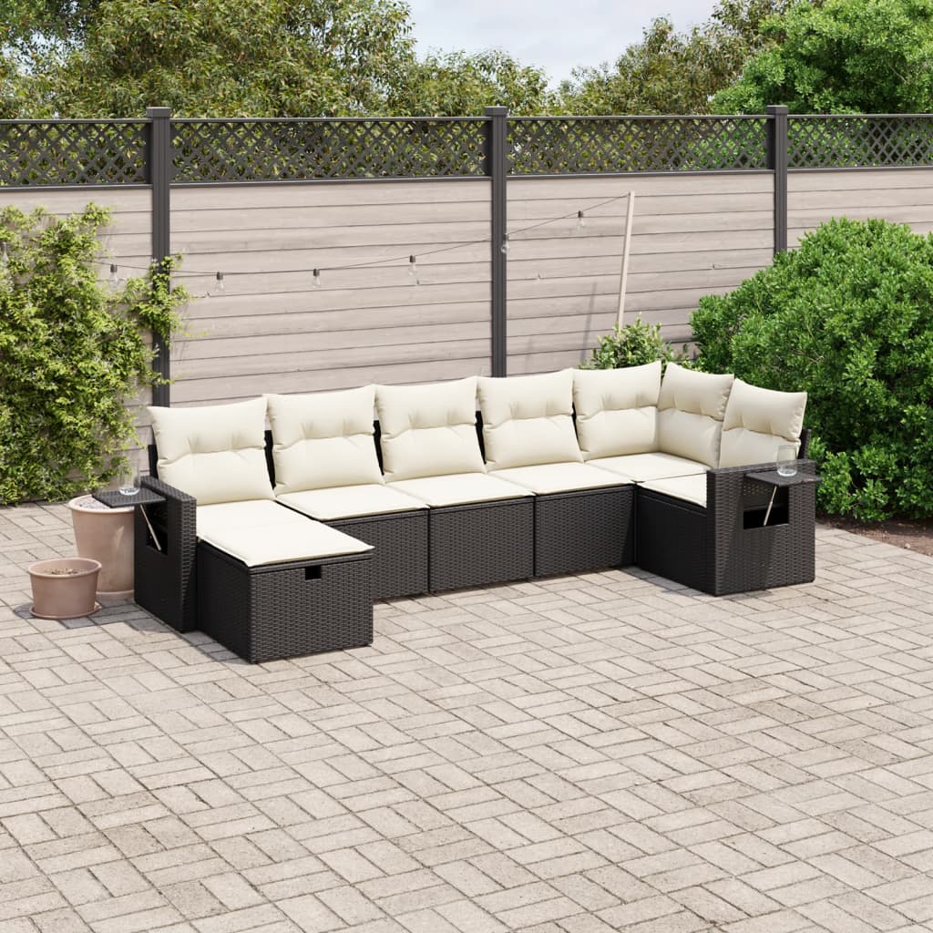 Set Divani Da Giardino Con Cuscini 7pz Nero Polyrattan