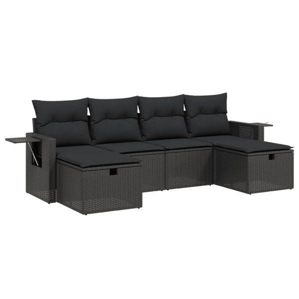 Set Divano Da Giardino 6 Pz Con Cuscini Nero In Polyrattan - Image 2