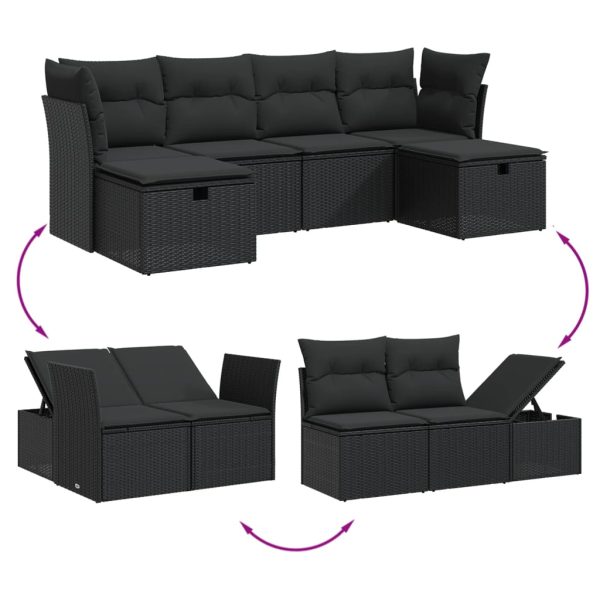Set Divano Da Giardino 6 Pz Con Cuscini Nero In Polyrattan - Image 3