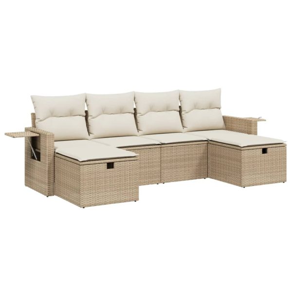 Set Divano Da Giardino 6 Pz Con Cuscini Beige In Polyrattan - Image 2