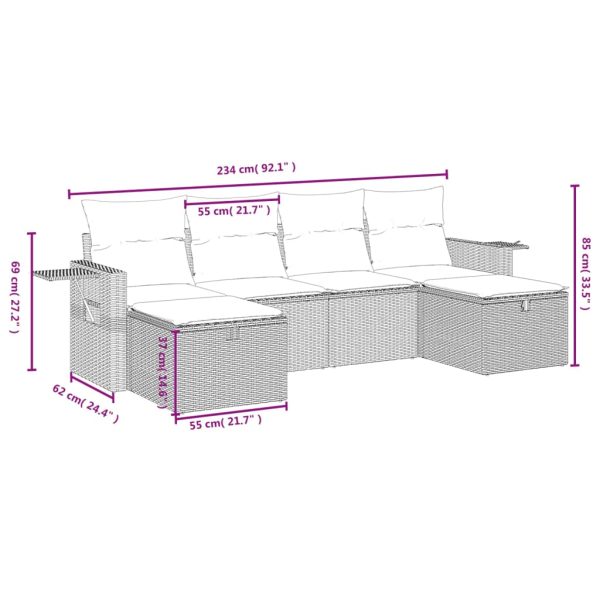 Set Divano Da Giardino 6 Pz Con Cuscini Beige In Polyrattan - Image 4