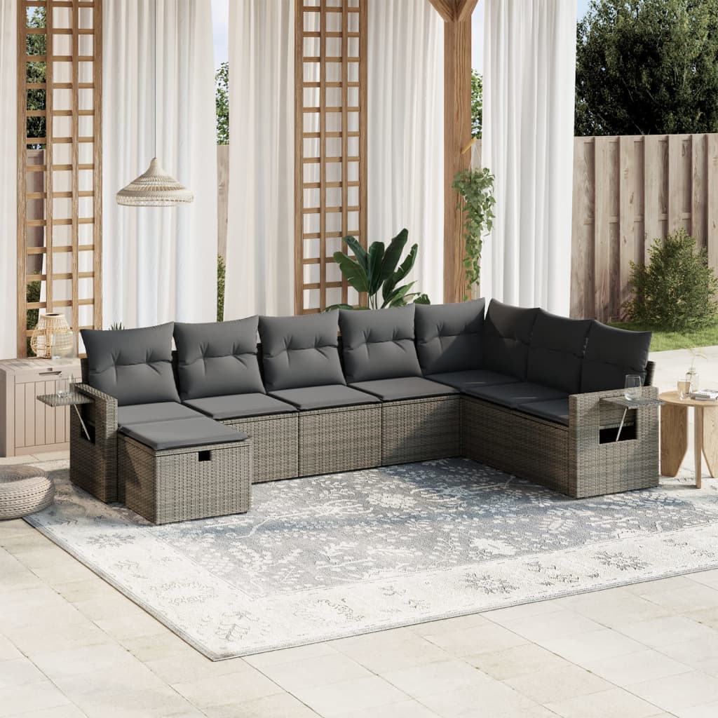 Set Divano Da Giardino 8 Pz Con Cuscini Grigio In Polyrattan