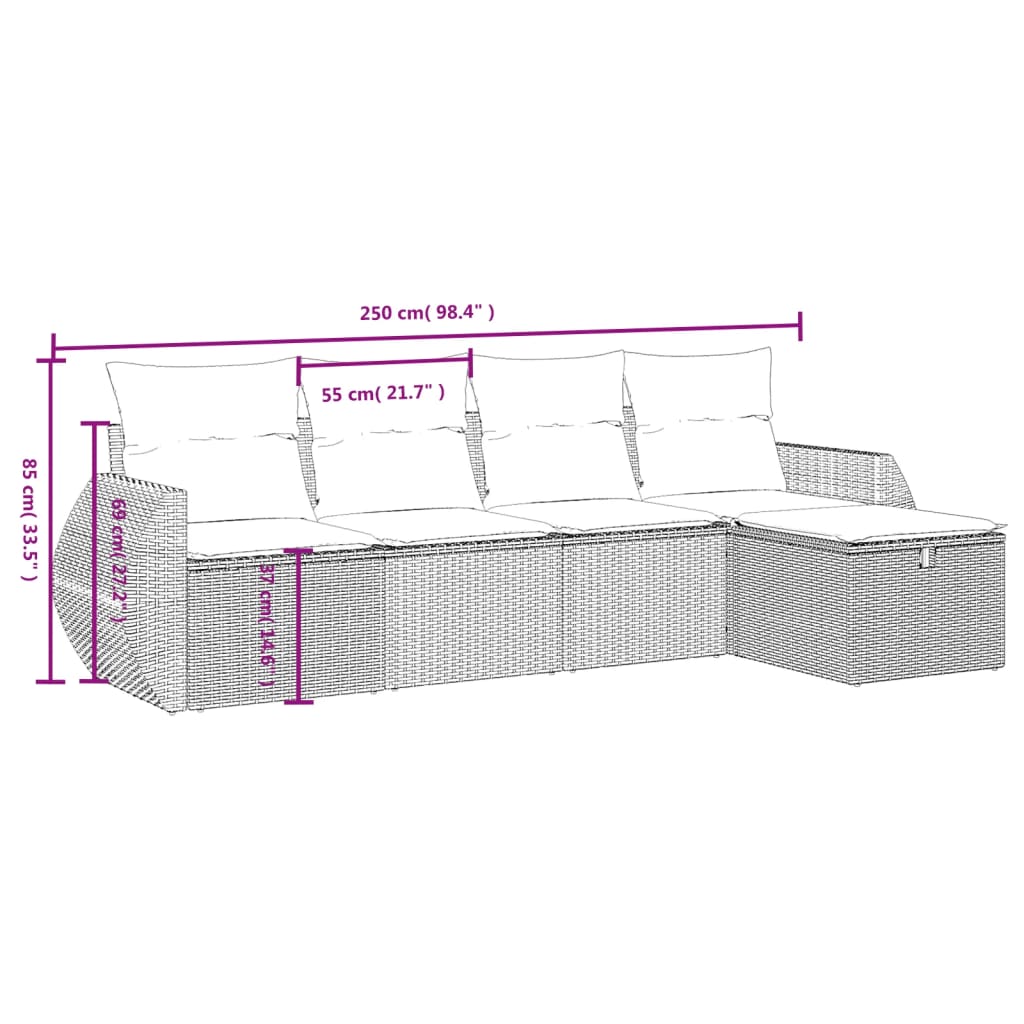 Set Divano Da Giardino 5 Pz Con Cuscini Beige Misto Polyrattan - Image 4