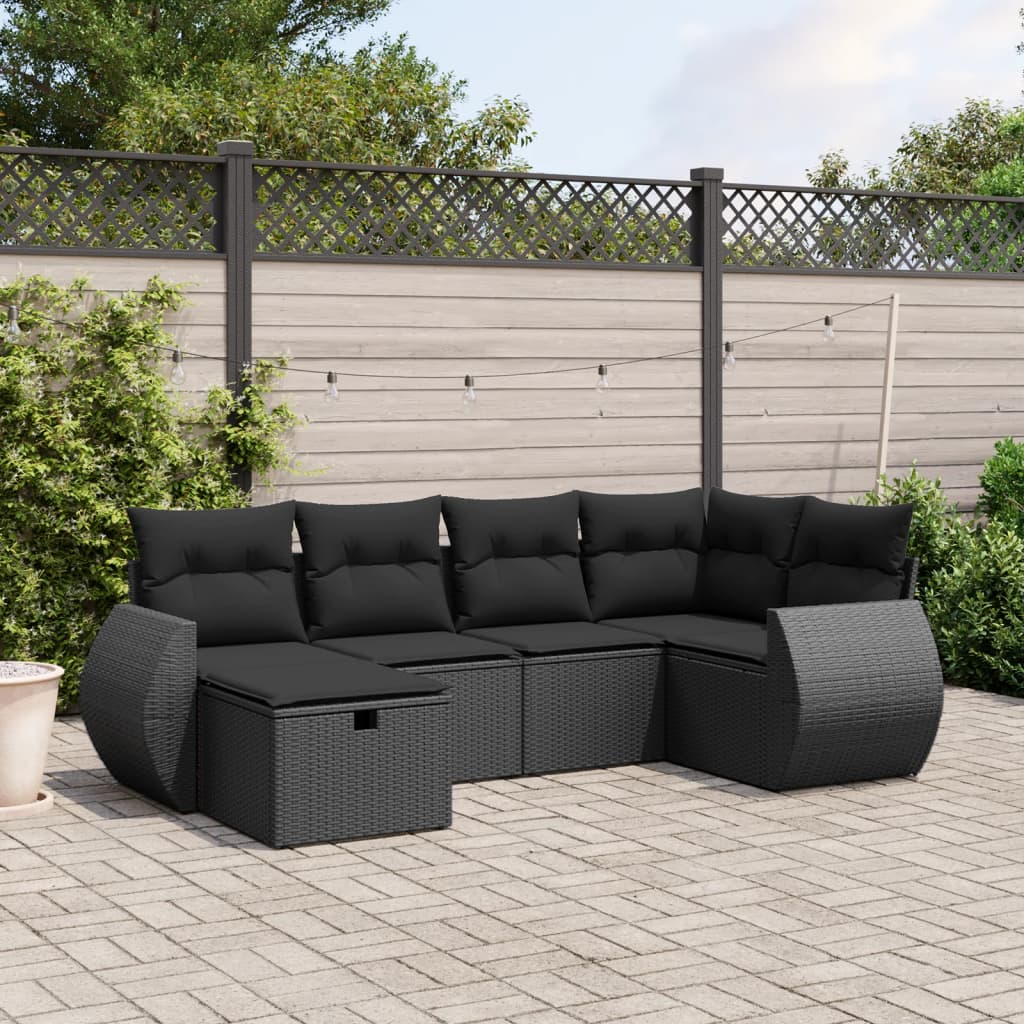 Set Divano Da Giardino 6 Pz Con Cuscini Nero In Polyrattan