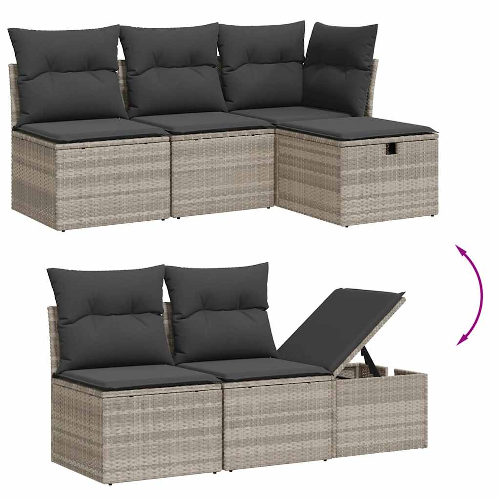 Set Divano Da Giardino 6pz Con Cuscini Grigio Chiaro Polyrattan - Image 3