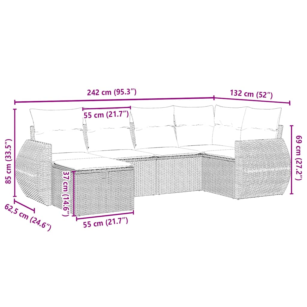 Set Divano Da Giardino 6pz Con Cuscini Grigio Chiaro Polyrattan - Image 4