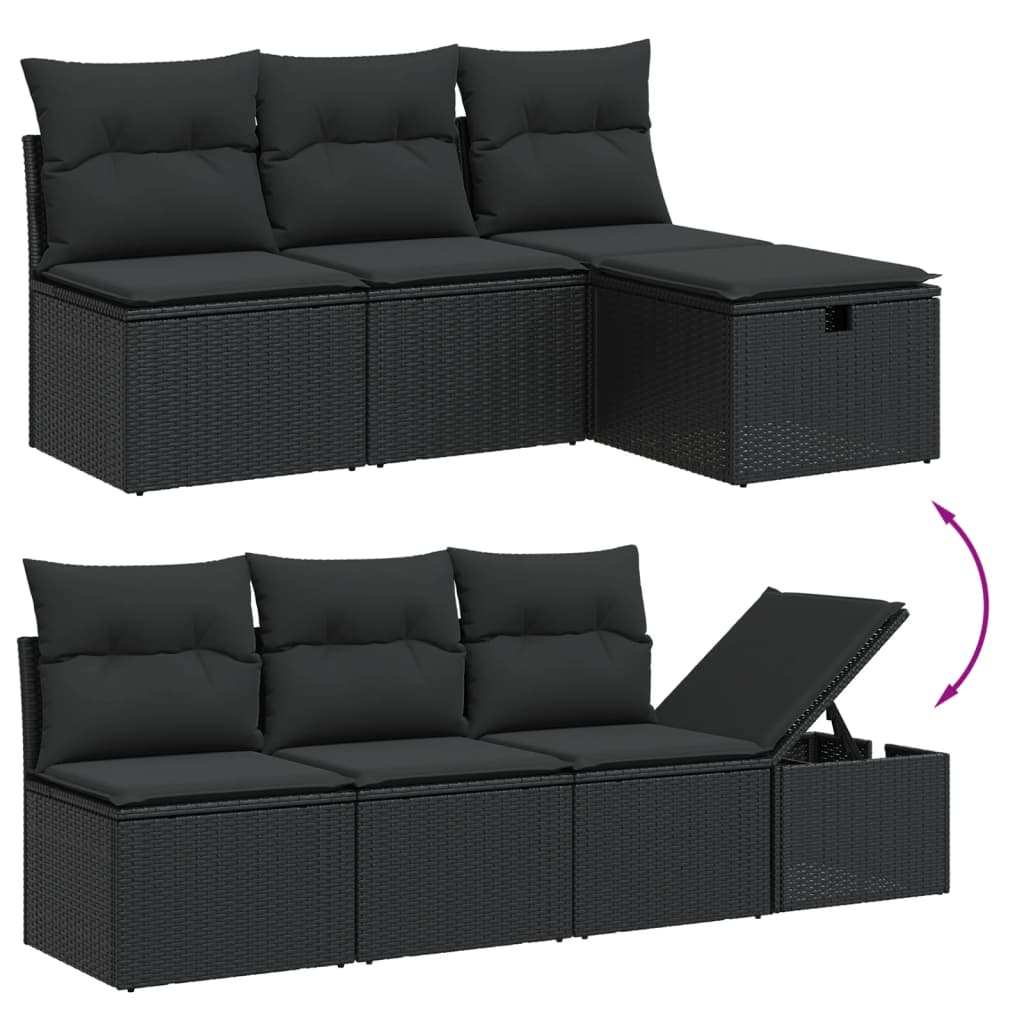 Set Divani Da Giardino Con Cuscini 7pz Nero Polyrattan - Image 3