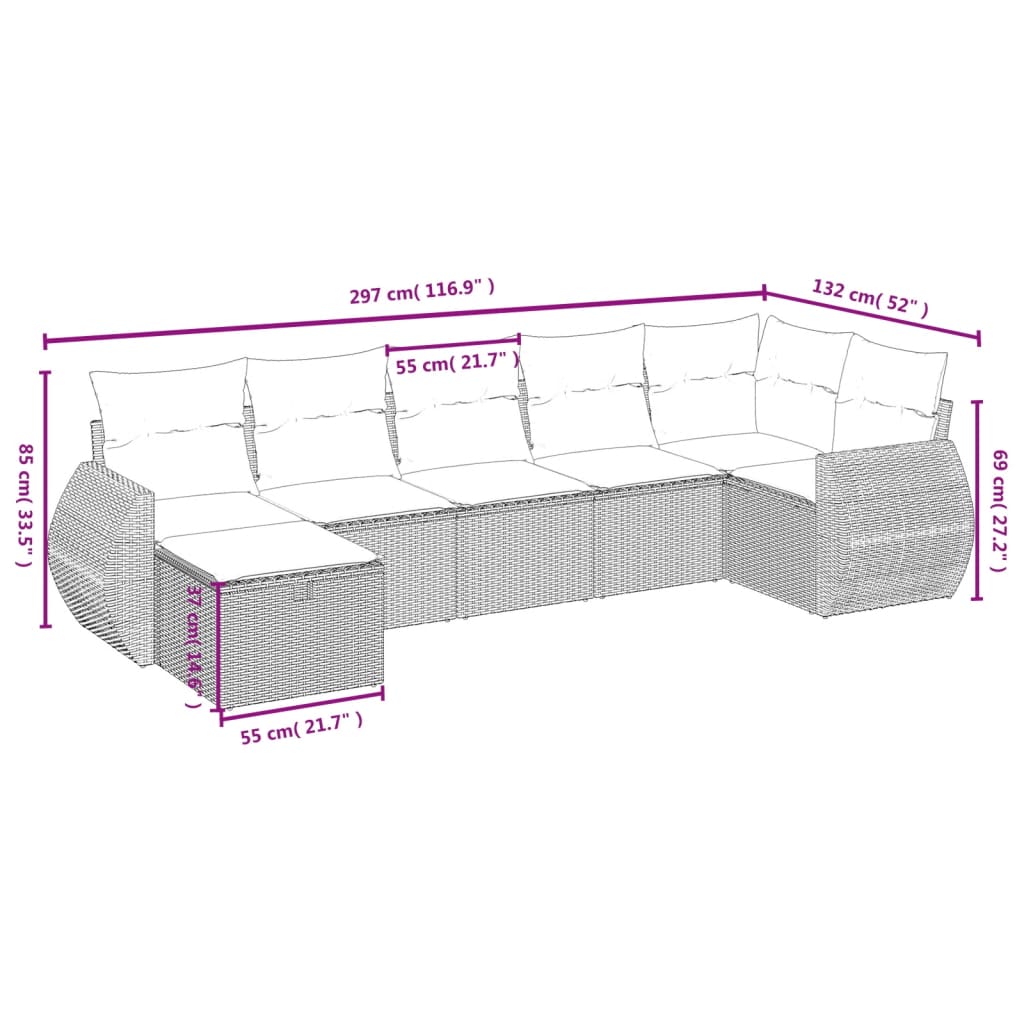 Set Divani Da Giardino 7 Pz Con Cuscini Marrone In Polyrattan - Image 4