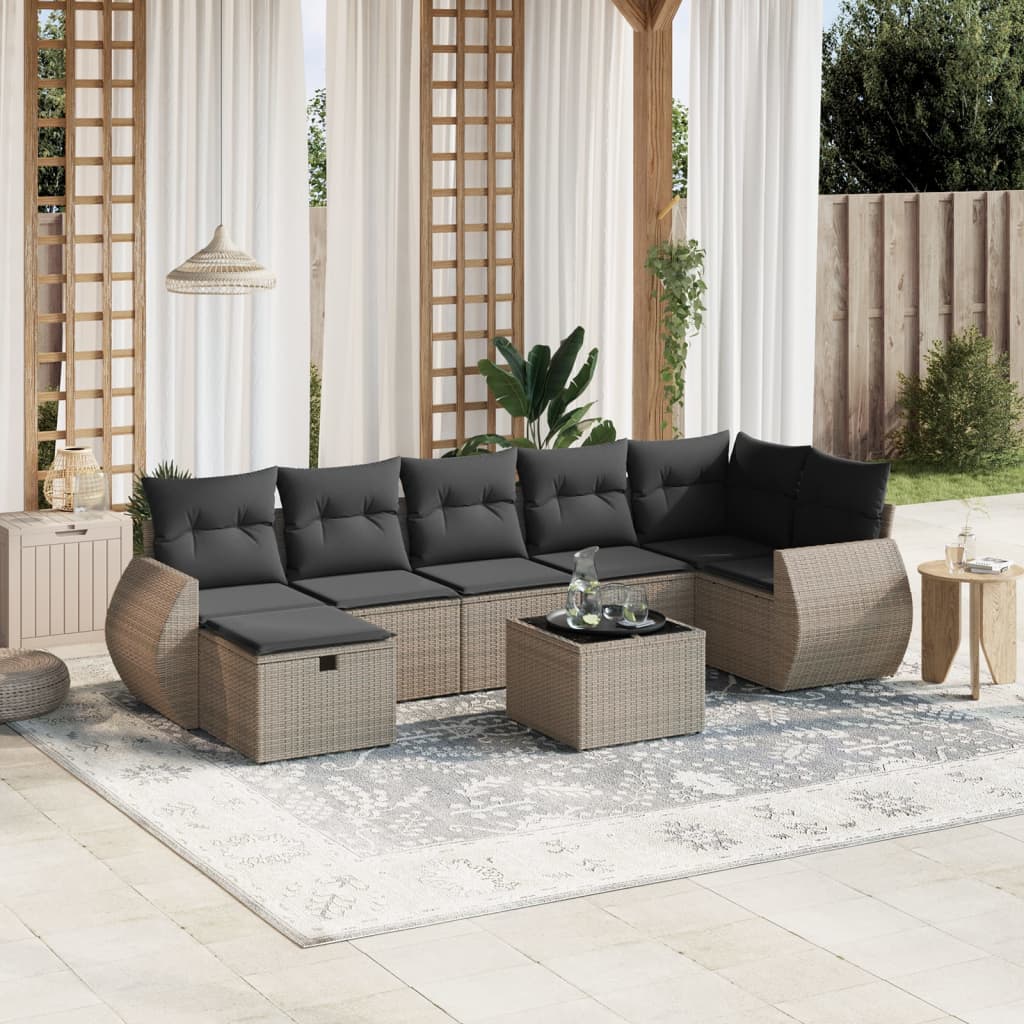 Set Divano Da Giardino 8 Pz Con Cuscini Grigio In Polyrattan