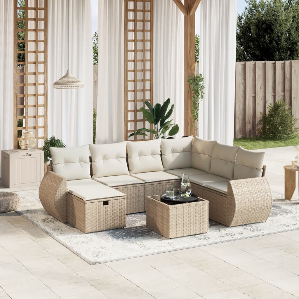 Set Divano Da Giardino 8 Pz Con Cuscini Beige In Polyrattan