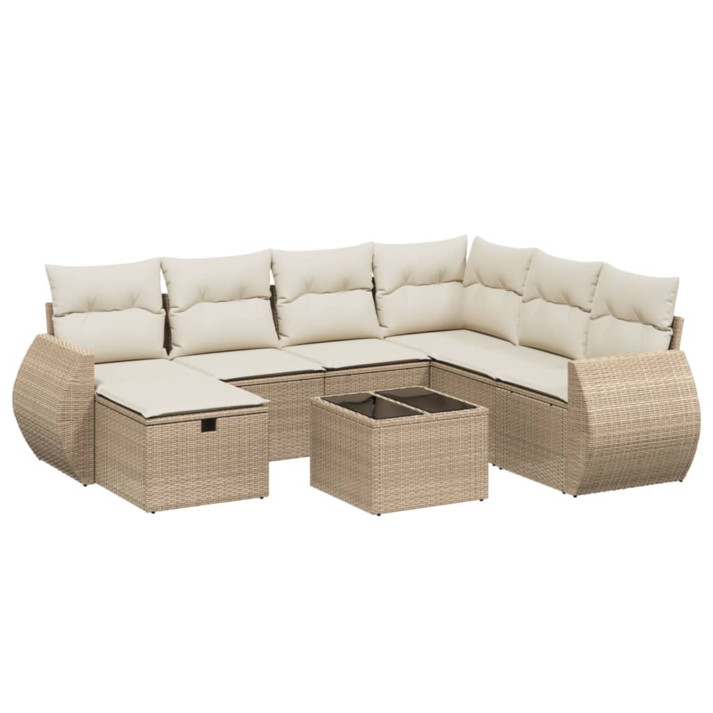 Set Divano Da Giardino 8 Pz Con Cuscini Beige In Polyrattan - Image 2