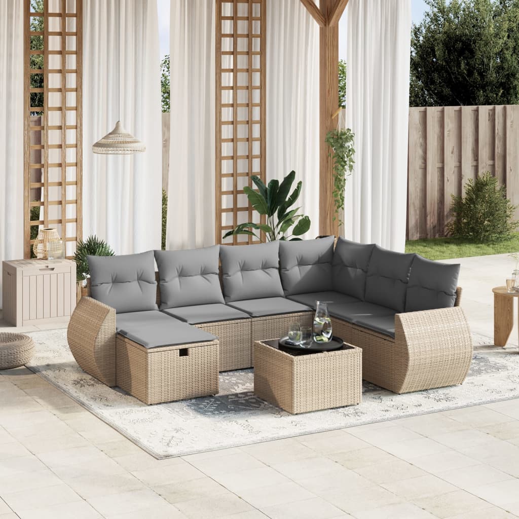 Set Divano Da Giardino 8 Pz Con Cuscini Beige Misto Polyrattan