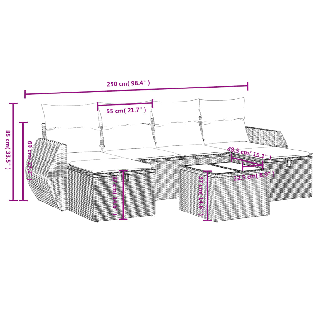 Set Divano Da Giardino 6 Pz Con Cuscini Beige In Polyrattan - Image 4