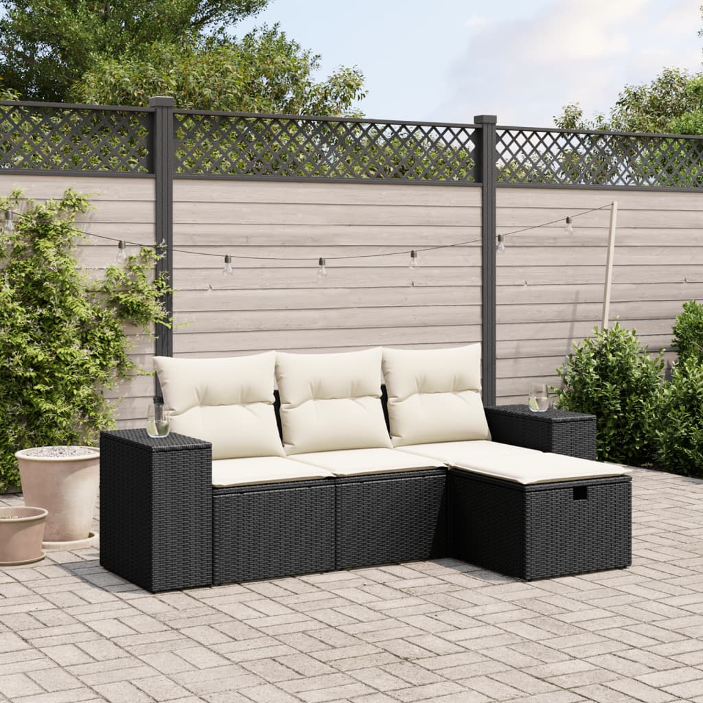 Set Divani Da Giardino 4 Pz Con Cuscini Nero In Polyrattan