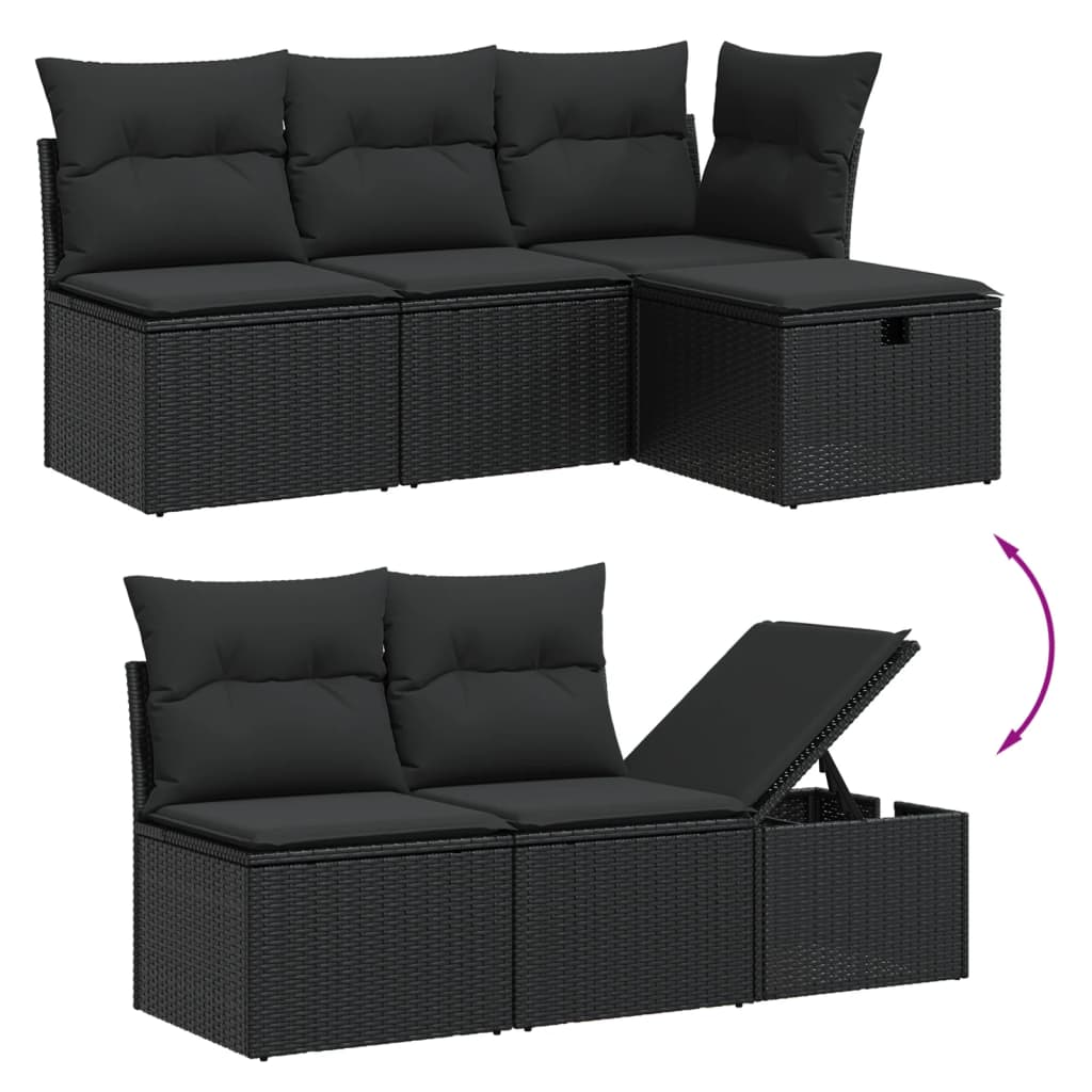 Set Divani Da Giardino 5 Pz Con Cuscini In Polyrattan Nero - Image 3
