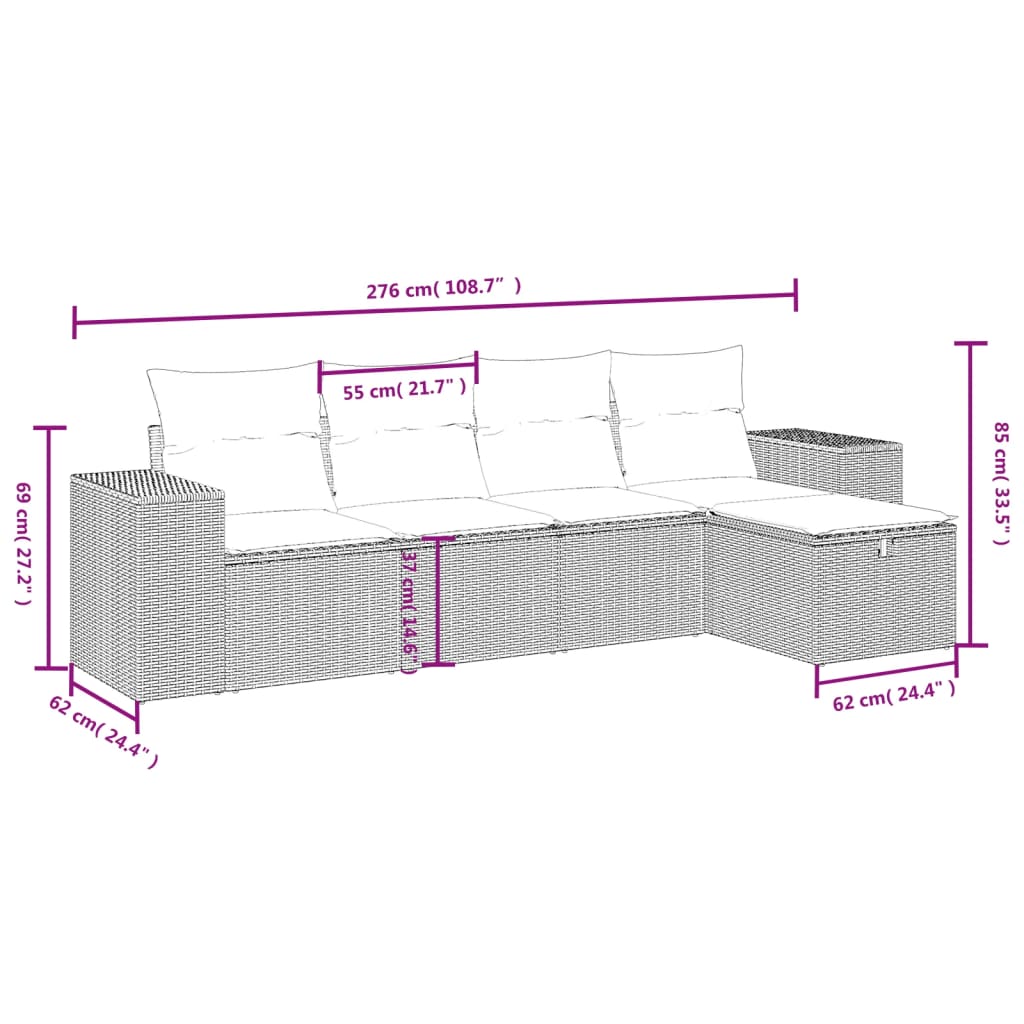 Set Divani Da Giardino 5 Pz Con Cuscini In Polyrattan Nero - Image 4