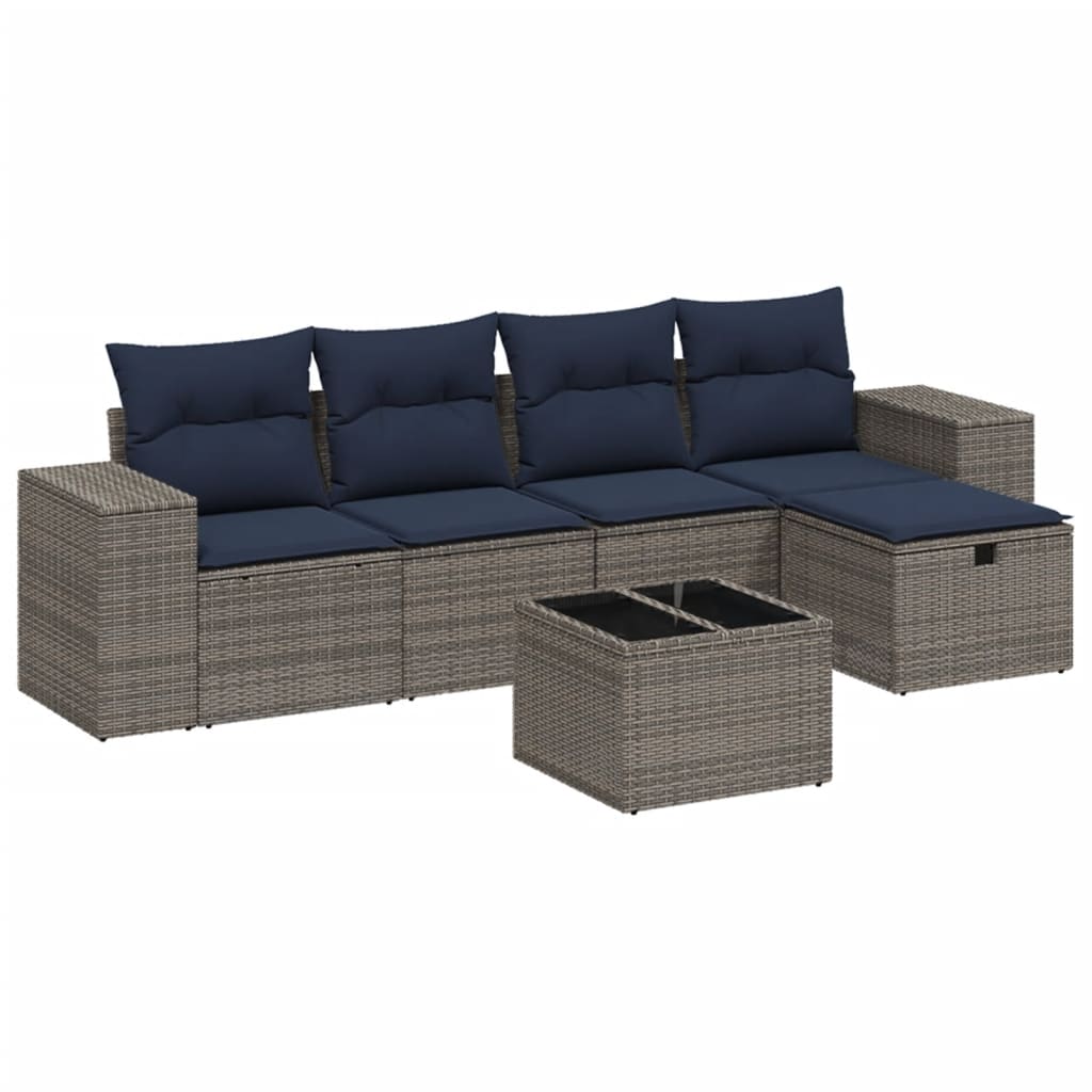 Set Divano Da Giardino 6 Pz Con Cuscini Grigio In Polyrattan - Image 2