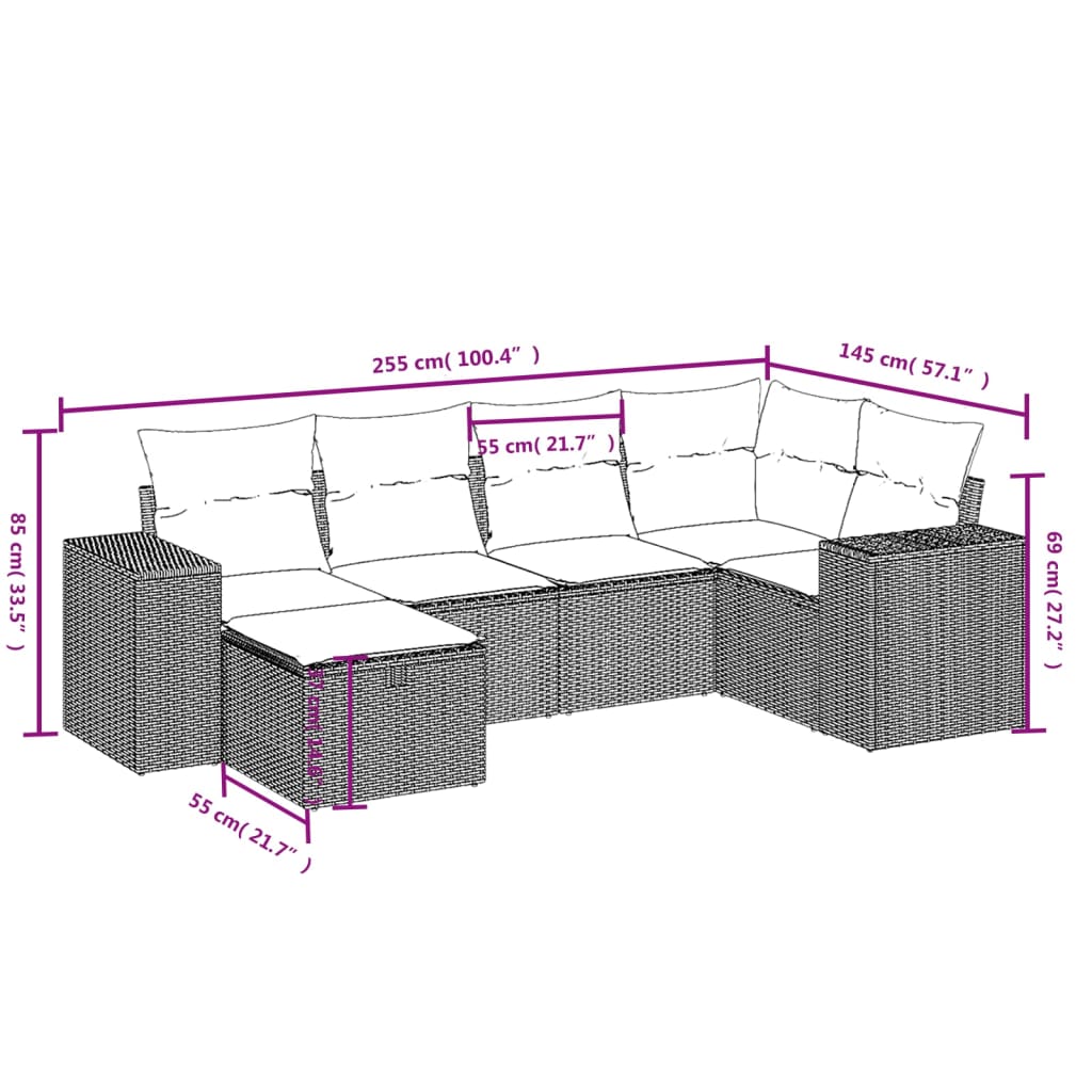 Set Divano Da Giardino 6 Pz Con Cuscini Beige In Polyrattan - Image 4