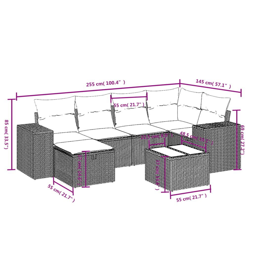 Set Divani Da Giardino Con Cuscini 7pz Nero Polyrattan - Image 4