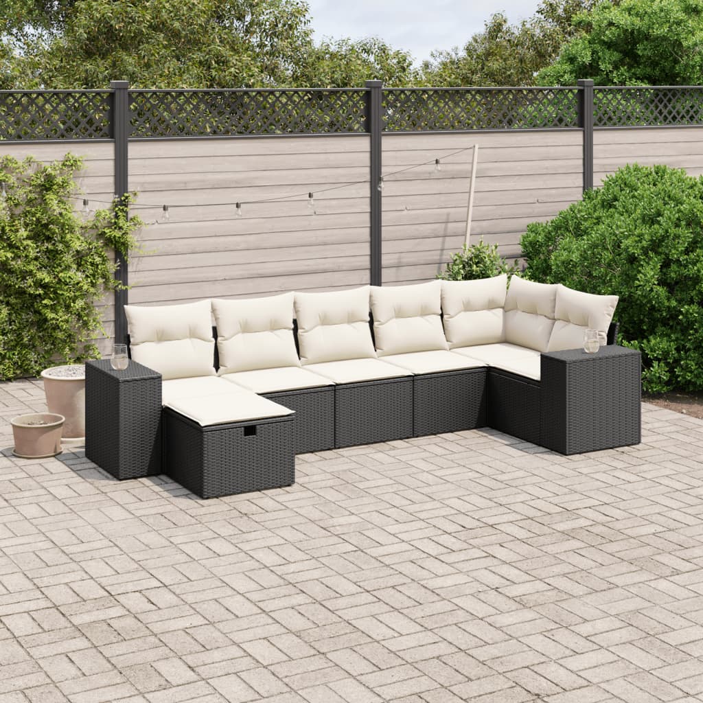 Set Divani Da Giardino Con Cuscini 7pz Nero Polyrattan