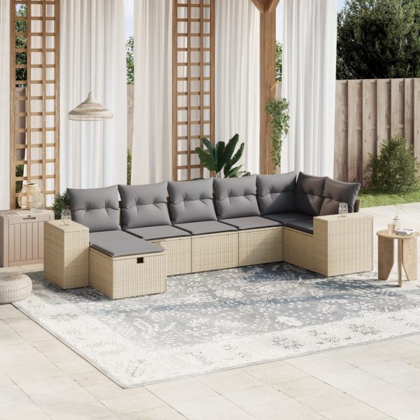 Set Divano Da Giardino 7 Pz Con Cuscini Beige Misto Polyrattan