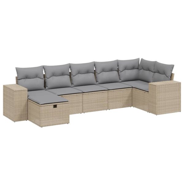 Set Divano Da Giardino 7 Pz Con Cuscini Beige Misto Polyrattan - Image 2