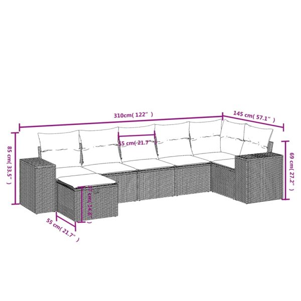 Set Divano Da Giardino 7 Pz Con Cuscini Beige Misto Polyrattan - Image 4