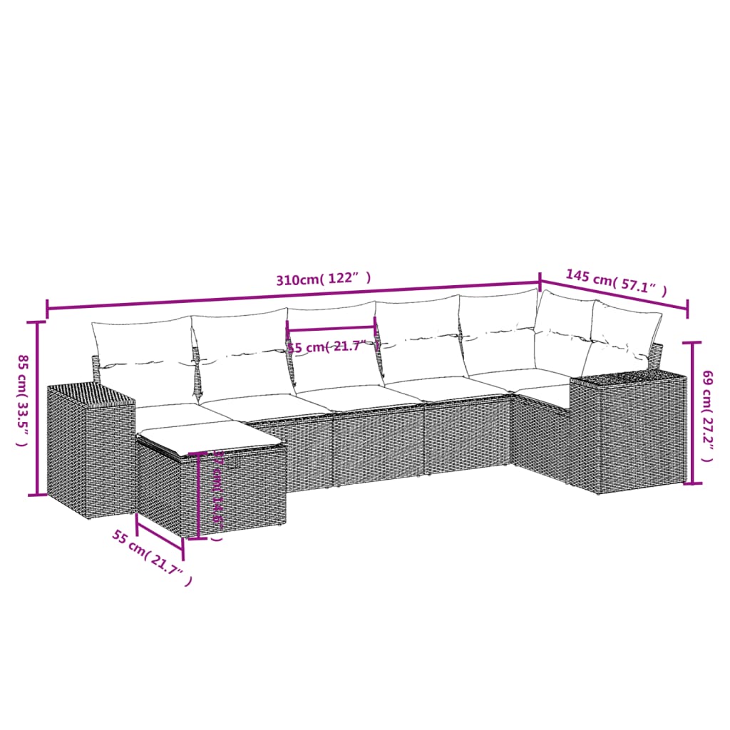 Set Divani Da Giardino 7 Pz Con Cuscini Marrone In Polyrattan - Image 4