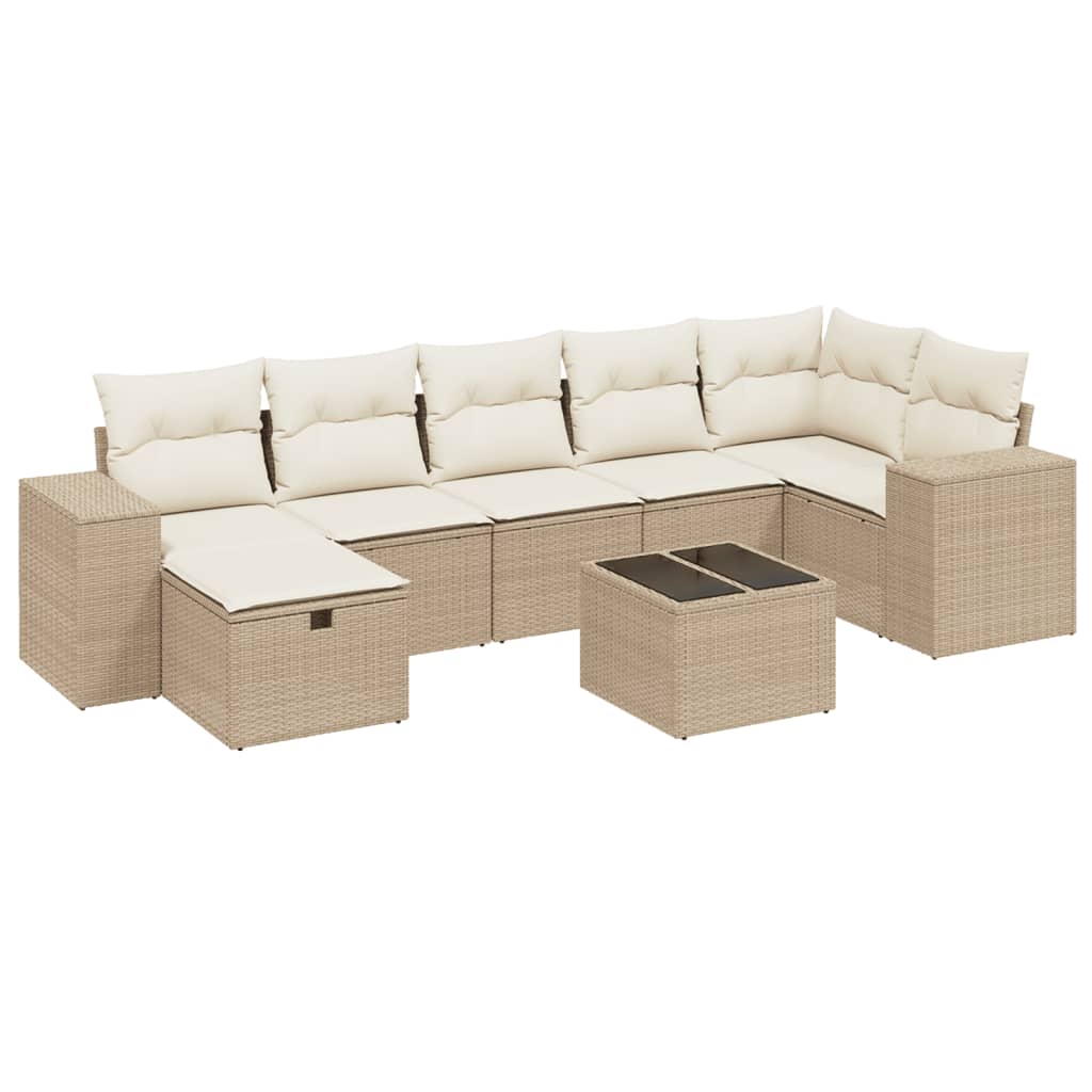 Set Divano Da Giardino 8 Pz Con Cuscini Beige In Polyrattan - Image 2