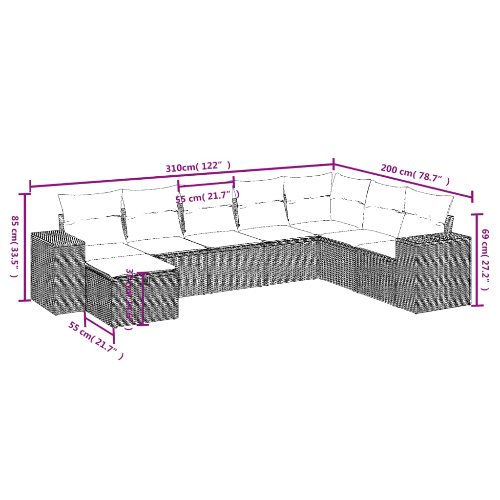 Set Divani Da Giardino Con Cuscini 8 Pz Nero In Polyrattan - Image 4