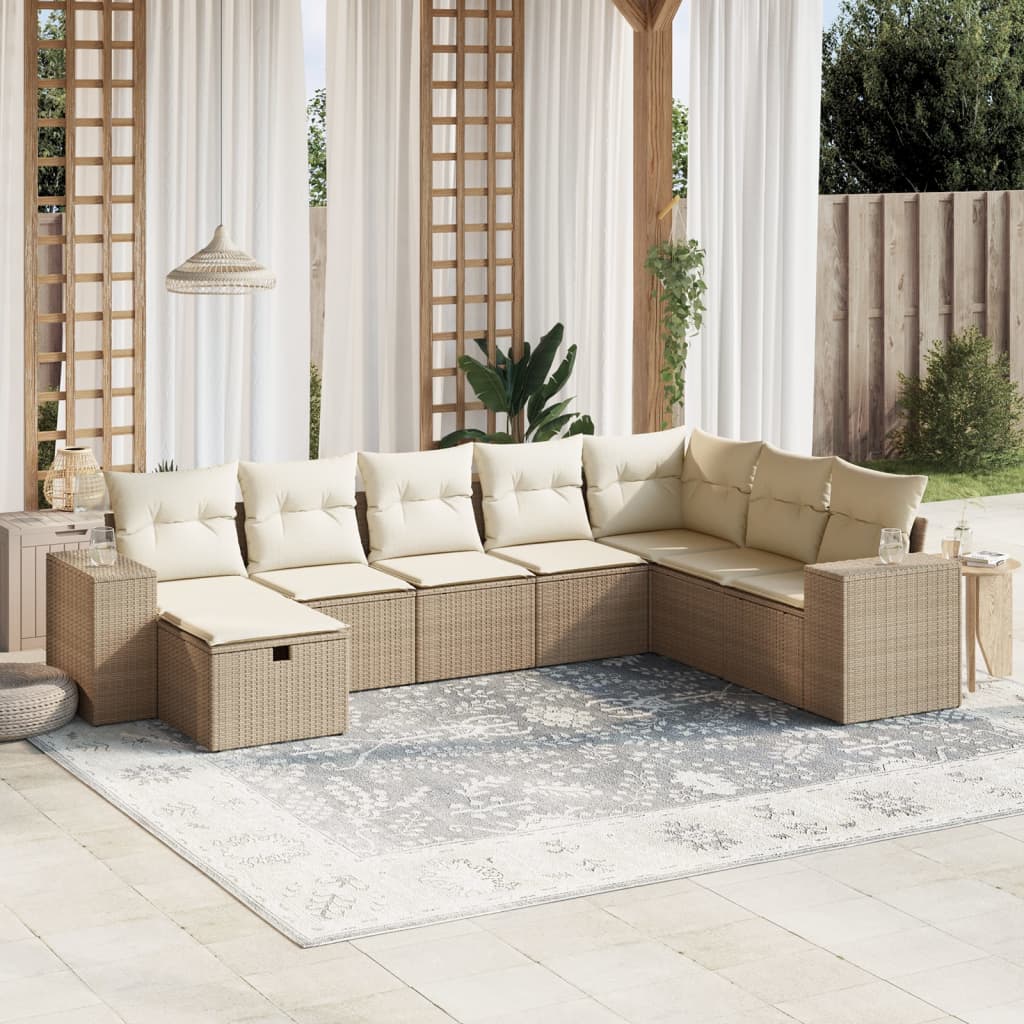 Set Divano Da Giardino 8 Pz Con Cuscini Beige In Polyrattan