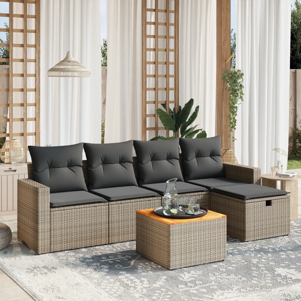 Set Divano Da Giardino 6 Pz Con Cuscini Grigio In Polyrattan
