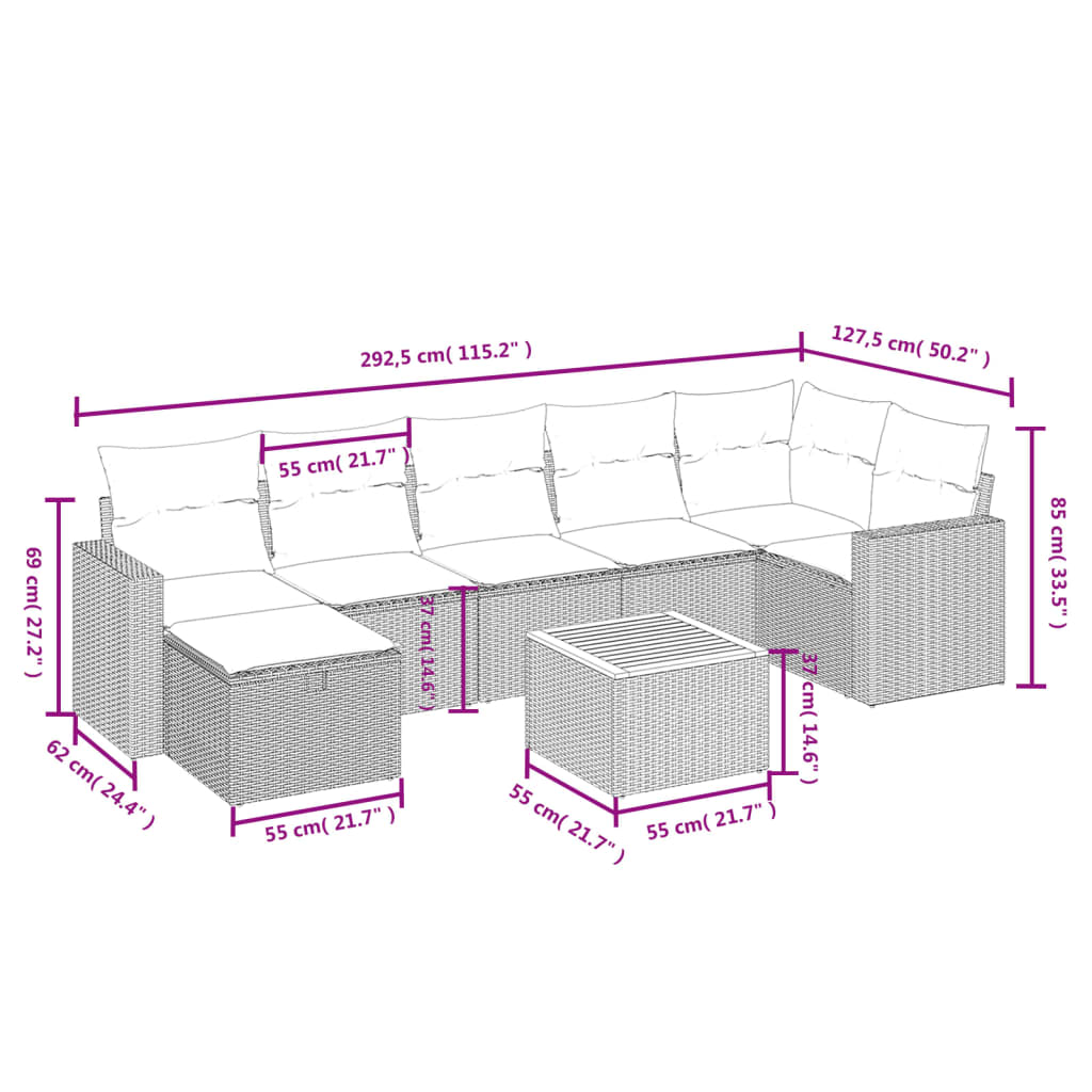 Set Divano Da Giardino 8 Pz Con Cuscini Grigio In Polyrattan - Image 4
