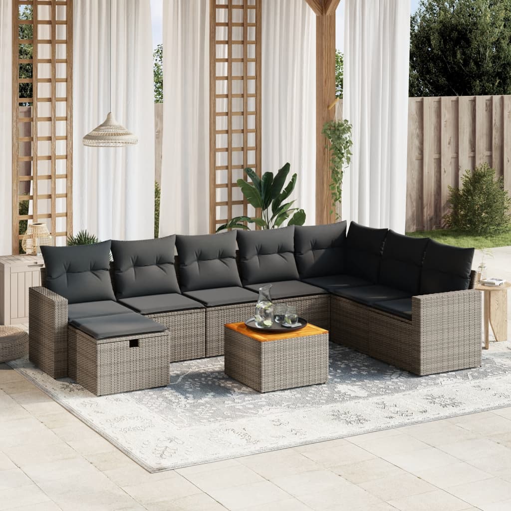 Set Divano Da Giardino 9 Pz Con Cuscini Grigio In Polyrattan