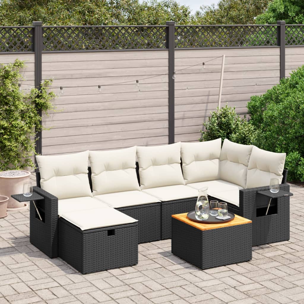 Set Divani Da Giardino Con Cuscini 7pz Nero Polyrattan