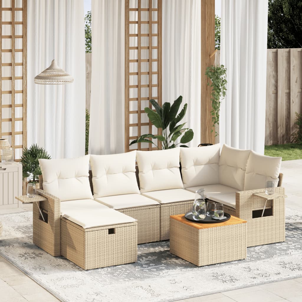Set Divani Da Giardino 7 Pz Con Cuscini Beige In Polyrattan