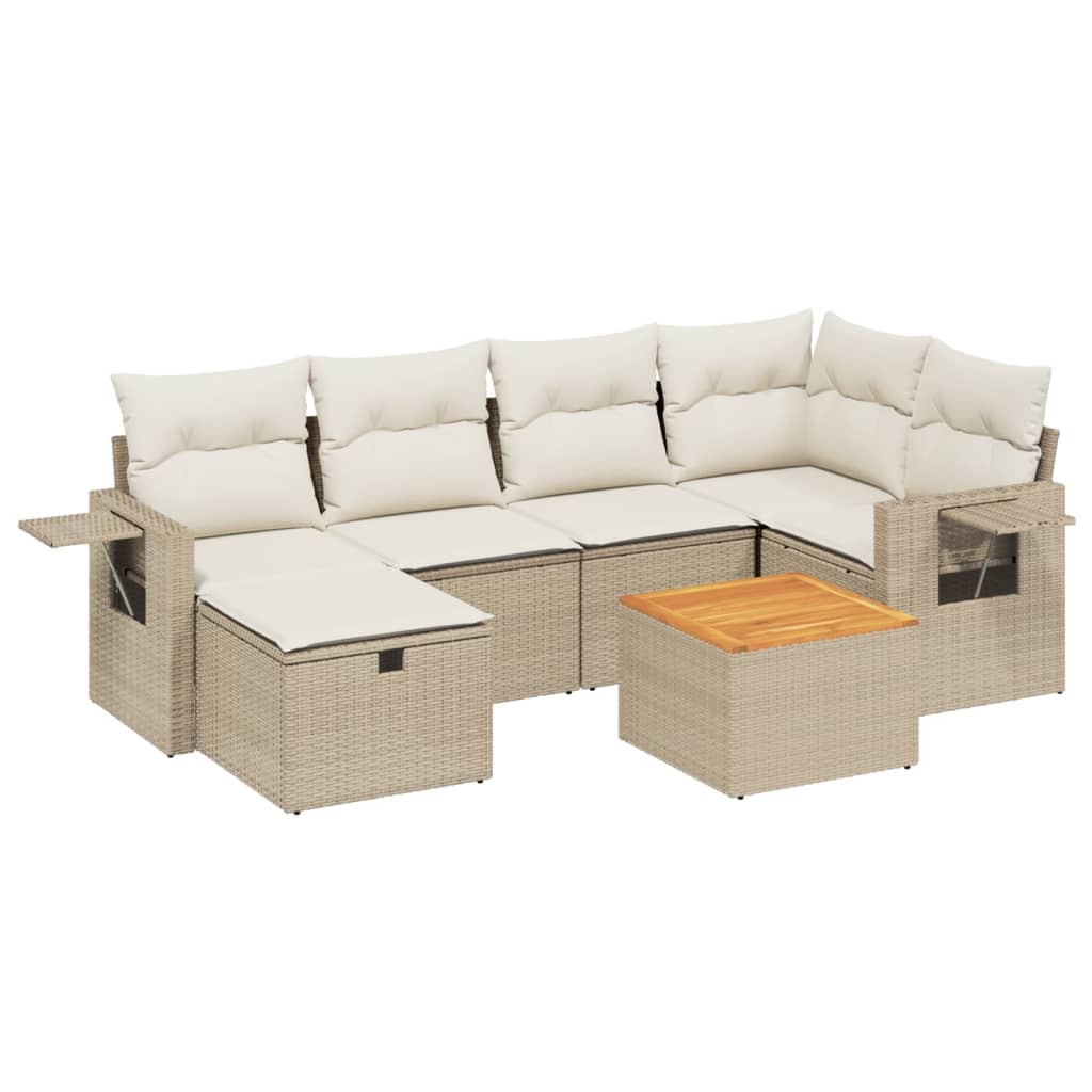 Set Divani Da Giardino 7 Pz Con Cuscini Beige In Polyrattan - Image 2