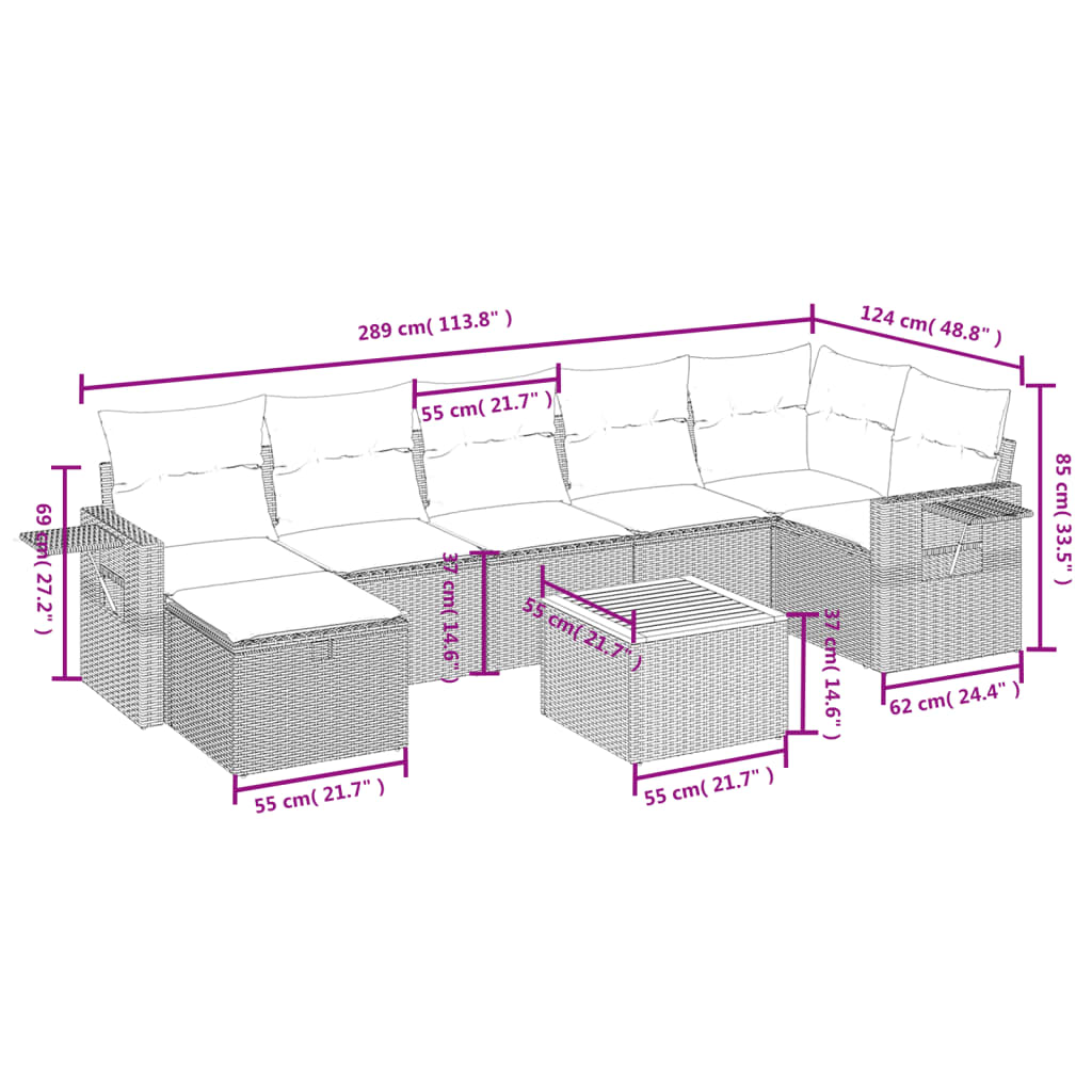 Set Divani Da Giardino Con Cuscini 8 Pz Nero In Polyrattan - Image 4
