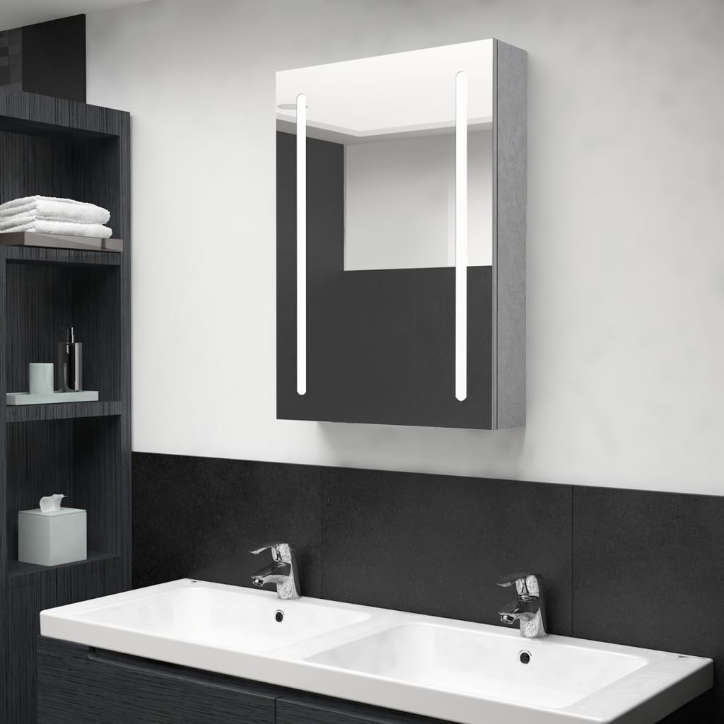 Armadietto Bagno Con Specchio E Led Grigio Cemento 50x13x70 cm
