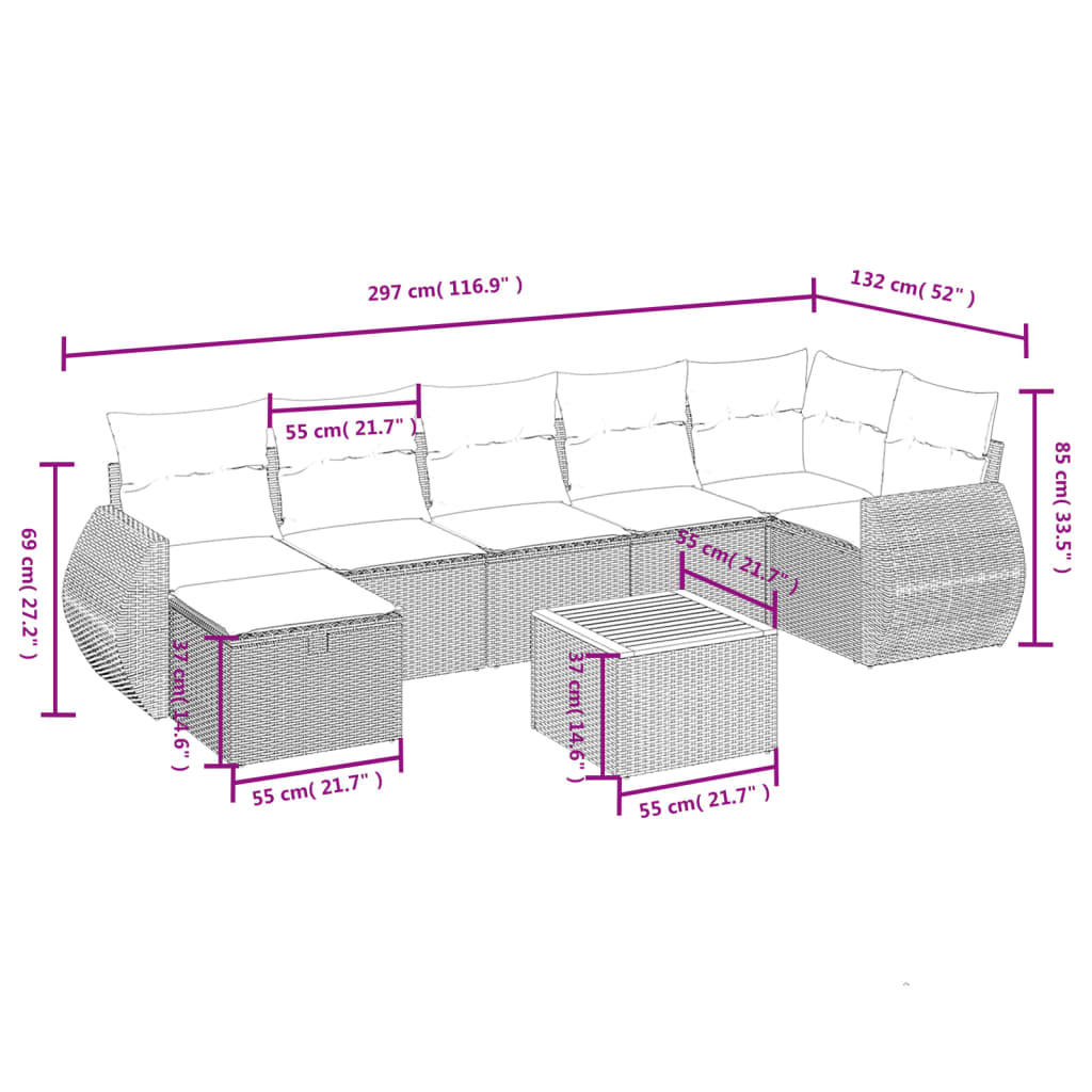Set Divano Da Giardino 8 Pz Con Cuscini Beige In Polyrattan - Image 4