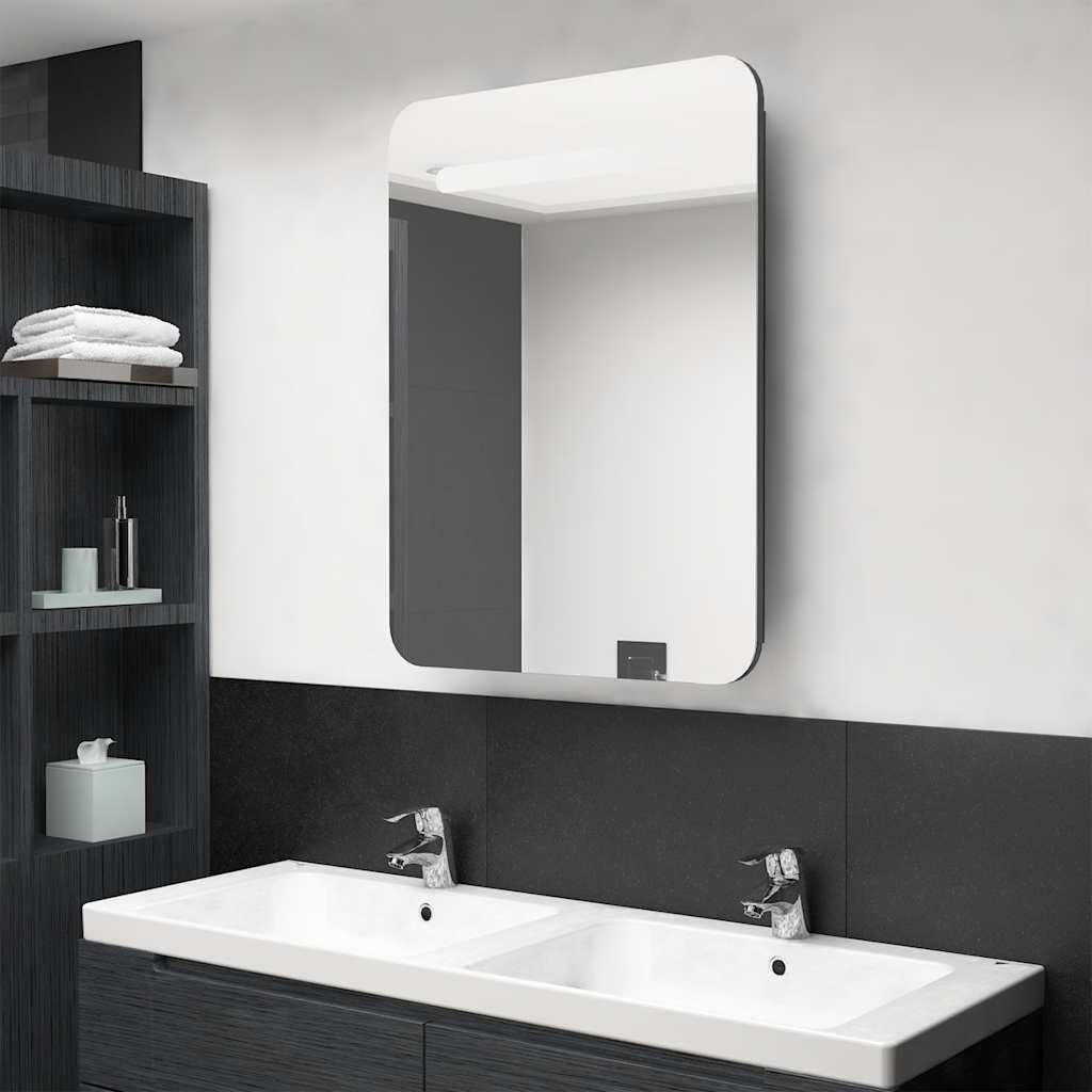 Armadietto Bagno Con Specchio E Led Grigio Lucido 60x11x80 cm